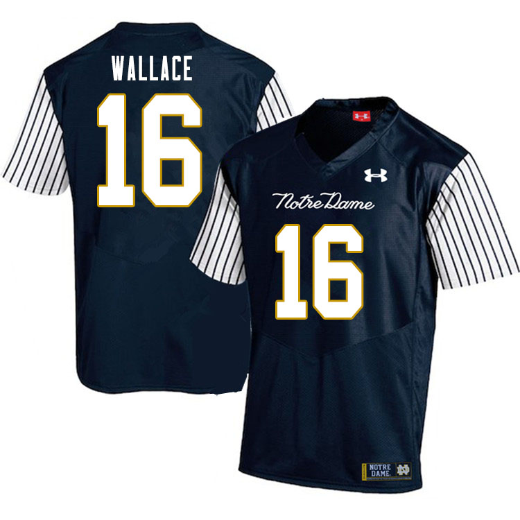 Men's NCAA Notre Dame Fighting Irish #16 KJ Wallace Stitched College Under Armour Authentic Navy Alternate Football Jersey JF10U00KX